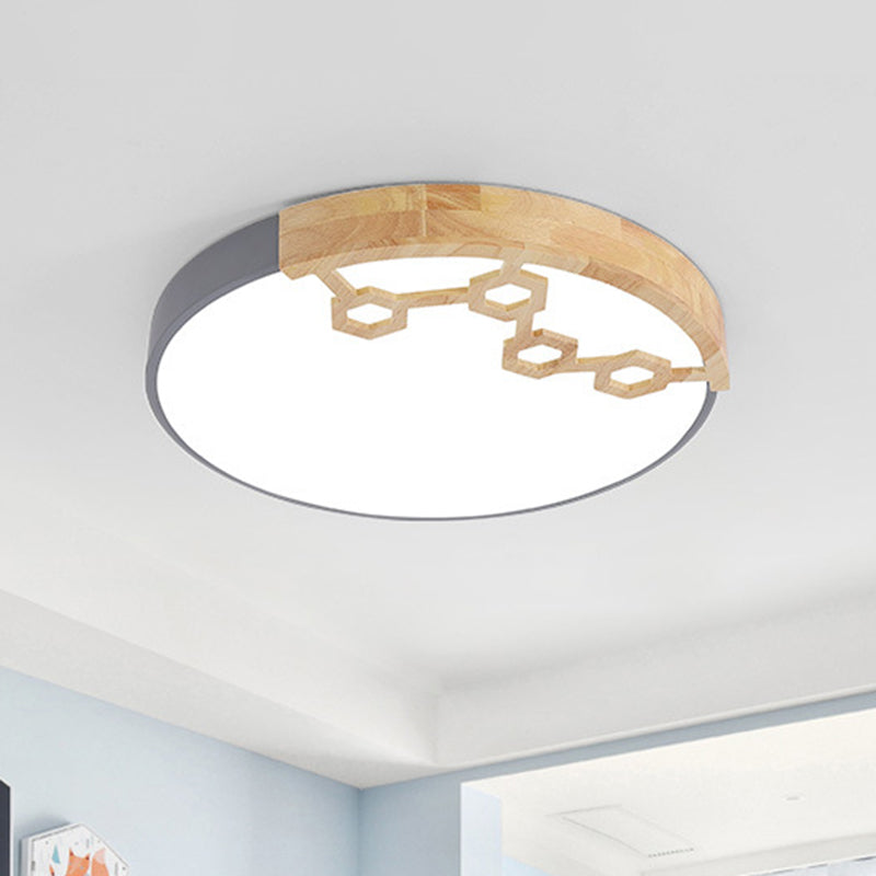 Acrylic Circle Flush Ceiling Light Simple LED Flush Mount Spotlight with Wood Design in Grey/White/Green Clearhalo 'Ceiling Lights' 'Close To Ceiling Lights' 'Close to ceiling' 'Flush mount' Lighting' 882683