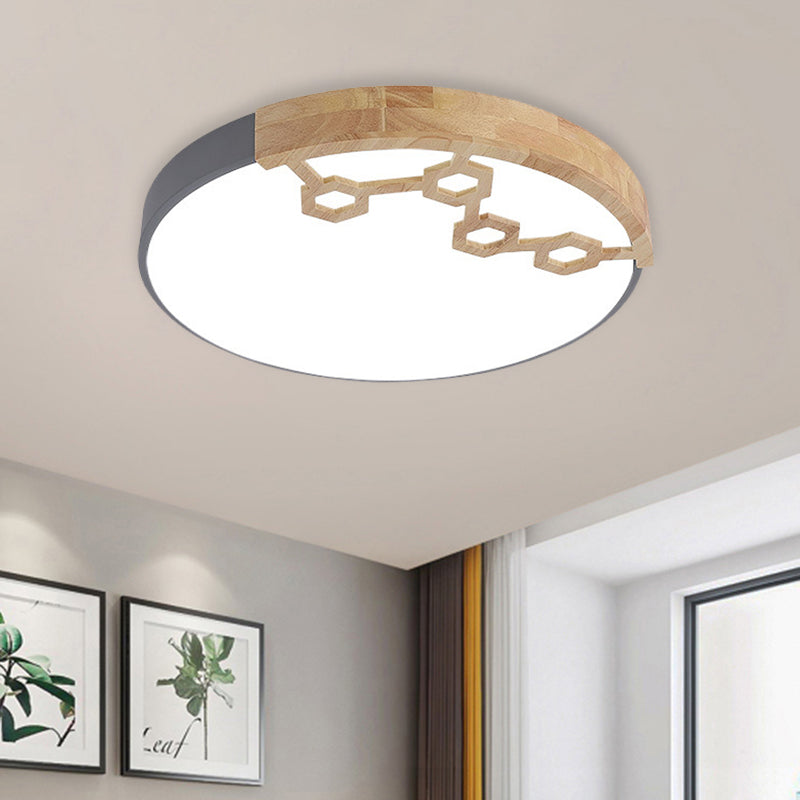 Acrylic Circle Flush Ceiling Light Simple LED Flush Mount Spotlight with Wood Design in Grey/White/Green Clearhalo 'Ceiling Lights' 'Close To Ceiling Lights' 'Close to ceiling' 'Flush mount' Lighting' 882684