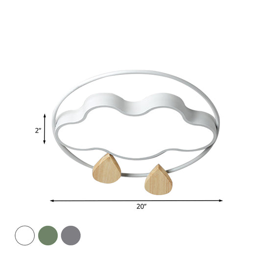 Cloud Bedroom Ceiling Lighting Acrylic LED Simplicity Flush Mount with Wood Raindrop in Grey/White/Green Clearhalo 'Ceiling Lights' 'Close To Ceiling Lights' 'Close to ceiling' 'Flush mount' Lighting' 882716