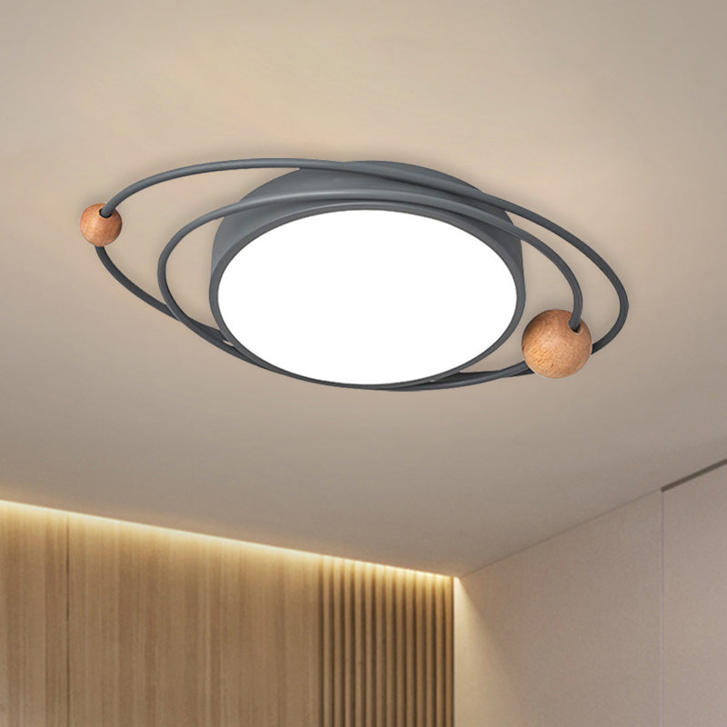 Acrylic Ring Ceiling Light Nordic LED Flush Mount Lighting Fixture with Wood Ball in Grey/White/Blue Grey Clearhalo 'Ceiling Lights' 'Close To Ceiling Lights' 'Close to ceiling' 'Flush mount' Lighting' 882733