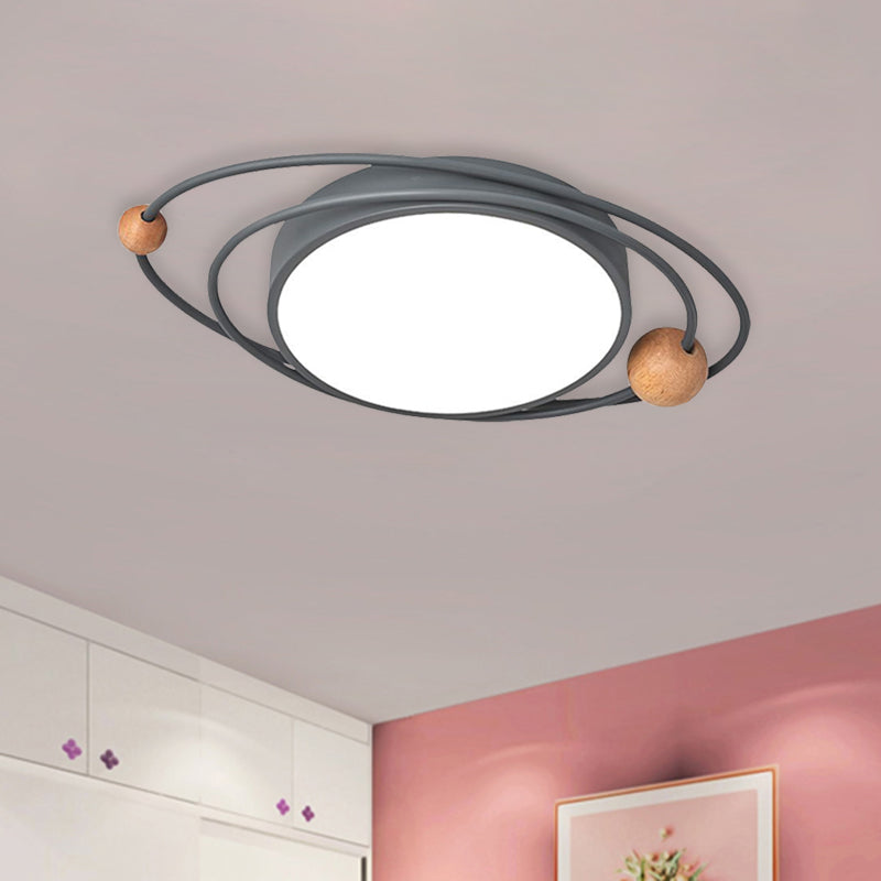 Acrylic Ring Ceiling Light Nordic LED Flush Mount Lighting Fixture with Wood Ball in Grey/White/Blue Clearhalo 'Ceiling Lights' 'Close To Ceiling Lights' 'Close to ceiling' 'Flush mount' Lighting' 882734