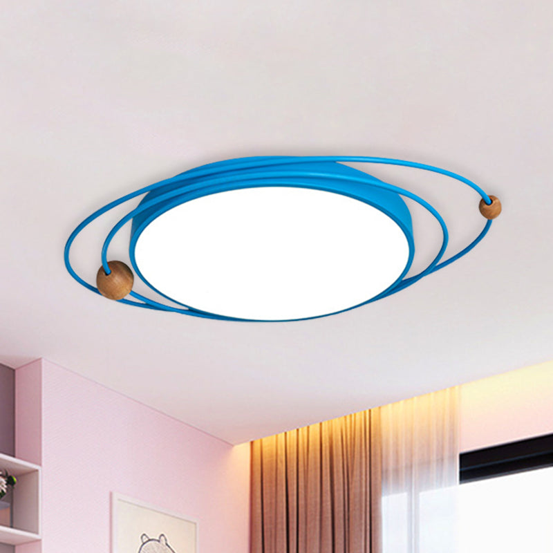 Acrylic Ring Ceiling Light Nordic LED Flush Mount Lighting Fixture with Wood Ball in Grey/White/Blue Blue Clearhalo 'Ceiling Lights' 'Close To Ceiling Lights' 'Close to ceiling' 'Flush mount' Lighting' 882737