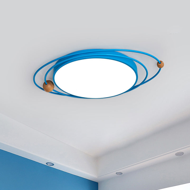 Acrylic Ring Ceiling Light Nordic LED Flush Mount Lighting Fixture with Wood Ball in Grey/White/Blue Clearhalo 'Ceiling Lights' 'Close To Ceiling Lights' 'Close to ceiling' 'Flush mount' Lighting' 882738