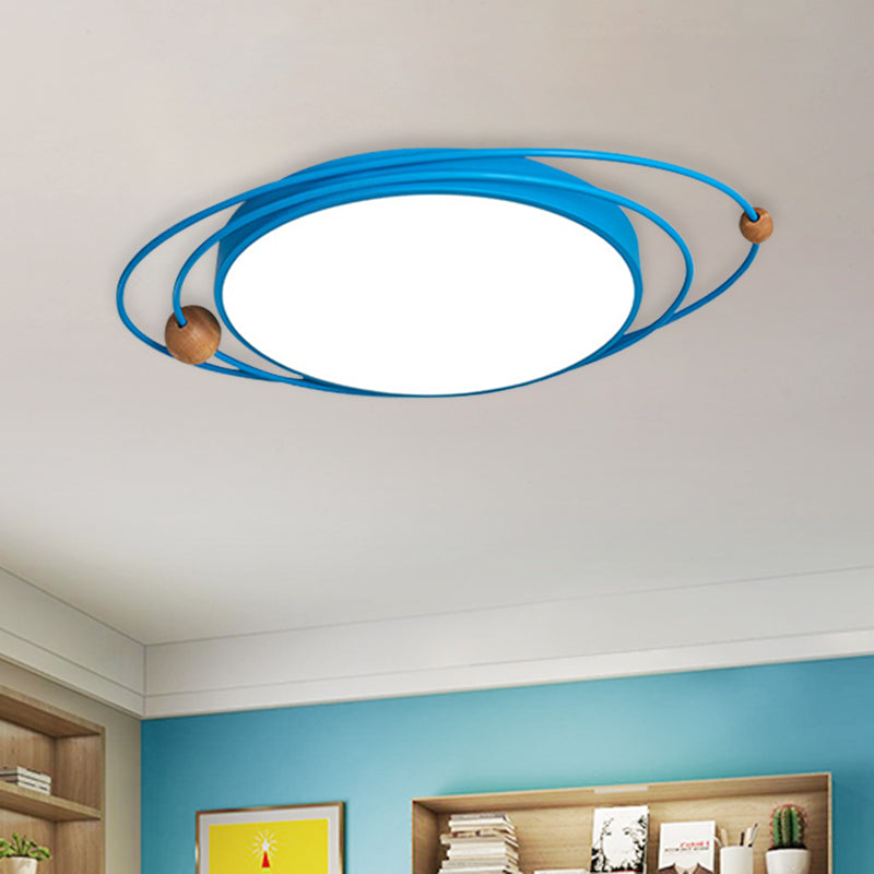 Acrylic Ring Ceiling Light Nordic LED Flush Mount Lighting Fixture with Wood Ball in Grey/White/Blue Clearhalo 'Ceiling Lights' 'Close To Ceiling Lights' 'Close to ceiling' 'Flush mount' Lighting' 882739