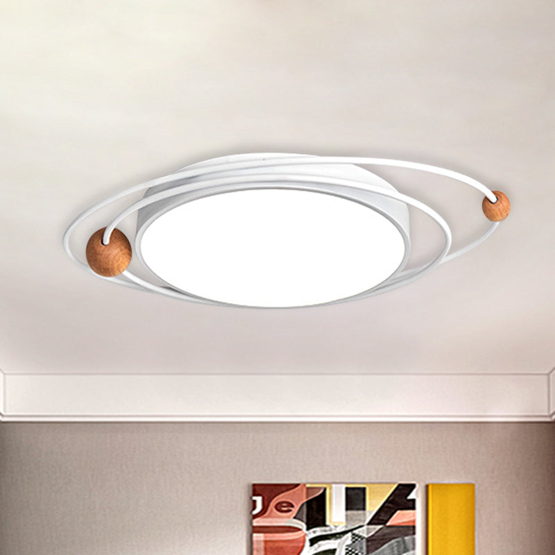 Acrylic Ring Ceiling Light Nordic LED Flush Mount Lighting Fixture with Wood Ball in Grey/White/Blue White Clearhalo 'Ceiling Lights' 'Close To Ceiling Lights' 'Close to ceiling' 'Flush mount' Lighting' 882741