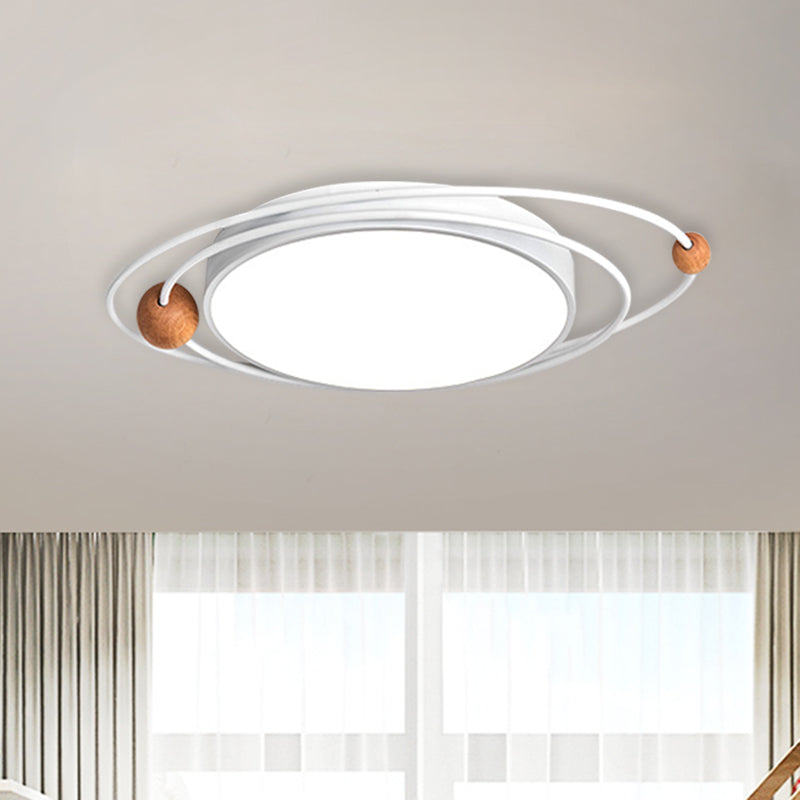 Acrylic Ring Ceiling Light Nordic LED Flush Mount Lighting Fixture with Wood Ball in Grey/White/Blue Clearhalo 'Ceiling Lights' 'Close To Ceiling Lights' 'Close to ceiling' 'Flush mount' Lighting' 882742