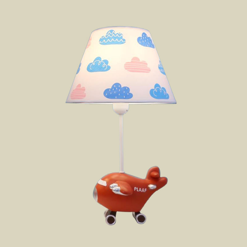 Red/Blue Bucket Night Light Cartoon 1-Head Fabric Nightstand Lamp with Airplane Resin Base, Small/Large Clearhalo 'Lamps' 'Table Lamps' Lighting' 882751