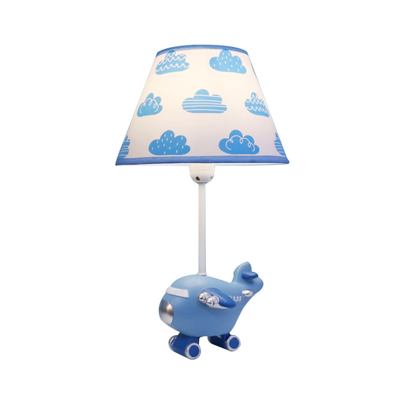 Red/Blue Bucket Night Light Cartoon 1-Head Fabric Nightstand Lamp with Airplane Resin Base, Small/Large Clearhalo 'Lamps' 'Table Lamps' Lighting' 882757