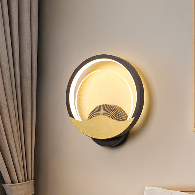 Ring Bedside Sconce Metallic LED Modern Wall Light Fixture with Panel Acrylic Shade in Black-Gold/White-Gold, White/Warm Light Black-Gold Clearhalo 'Cast Iron' 'Glass' 'Industrial' 'Modern wall lights' 'Modern' 'Tiffany' 'Traditional wall lights' 'Wall Lamps & Sconces' 'Wall Lights' Lighting' 882766