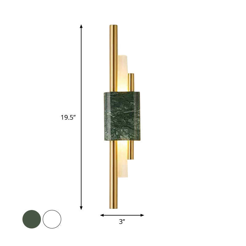 Marble Rectangle Wall Lighting Idea Post Modern LED White/Green Wall Mounted Lamp with Slim Tube Detail in White/Warm Light Clearhalo 'Modern wall lights' 'Modern' 'Wall Lamps & Sconces' 'Wall Lights' Lighting' 882848