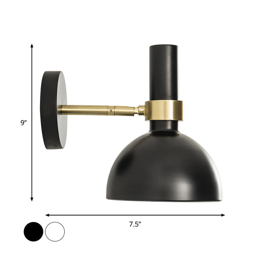 Rotatable White/Black Finish Domed Wall Lamp Modern 1 Light Iron Wall Mount Light Fixture for Bedside Clearhalo 'Cast Iron' 'Glass' 'Industrial' 'Modern wall lights' 'Modern' 'Tiffany' 'Traditional wall lights' 'Wall Lamps & Sconces' 'Wall Lights' Lighting' 882856