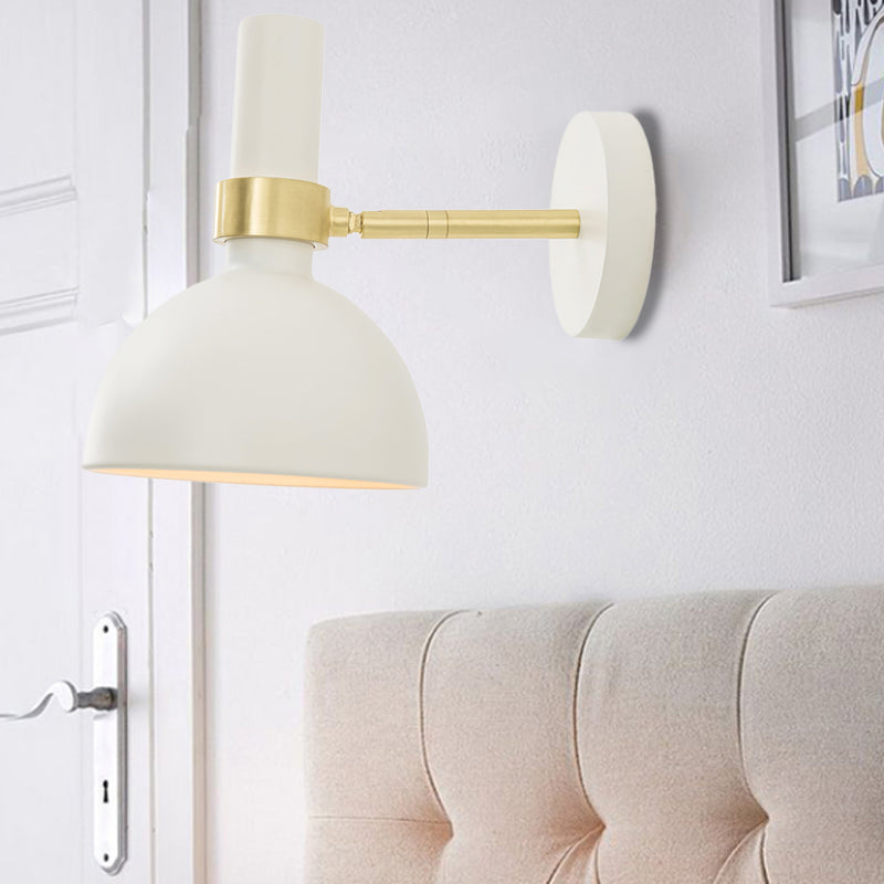 Rotatable White/Black Finish Domed Wall Lamp Modern 1 Light Iron Wall Mount Light Fixture for Bedside White Clearhalo 'Cast Iron' 'Glass' 'Industrial' 'Modern wall lights' 'Modern' 'Tiffany' 'Traditional wall lights' 'Wall Lamps & Sconces' 'Wall Lights' Lighting' 882857
