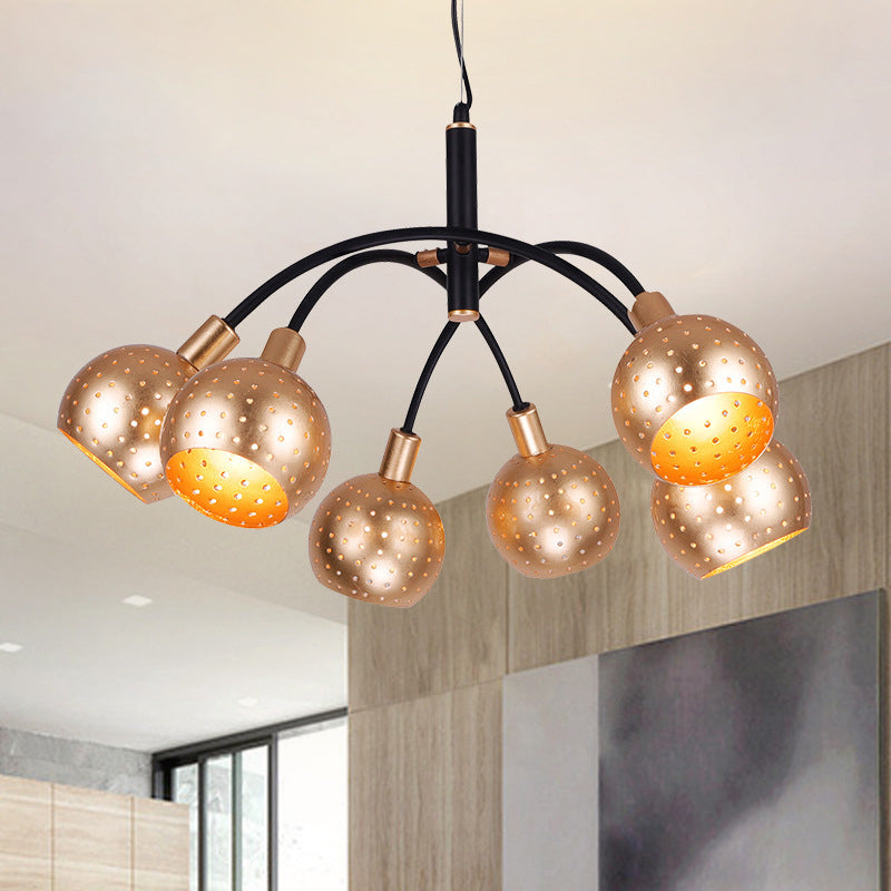 Gold and Black Dome Pendant Chandelier Modernism 6 Bulbs Metal Suspension Light with Hollow Out Design Gold Clearhalo 'Ceiling Lights' 'Chandeliers' 'Modern Chandeliers' 'Modern' Lighting' 882865