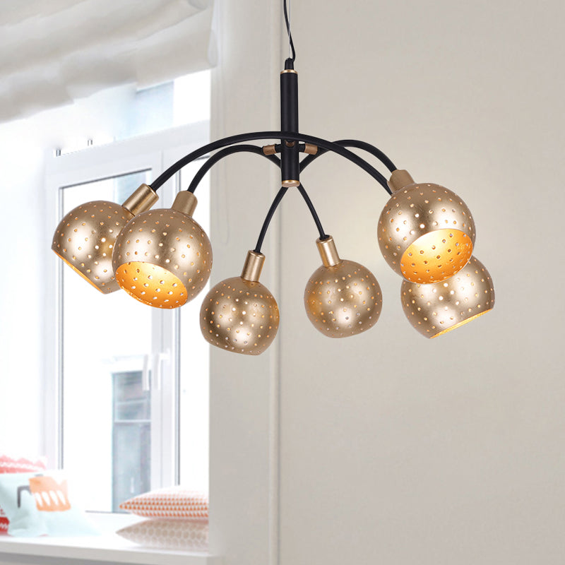 Gold and Black Dome Pendant Chandelier Modernism 6 Bulbs Metal Suspension Light with Hollow Out Design Clearhalo 'Ceiling Lights' 'Chandeliers' 'Modern Chandeliers' 'Modern' Lighting' 882866