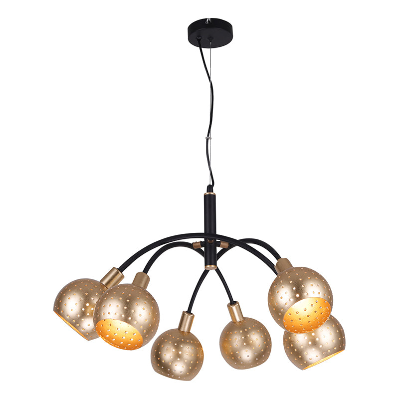 Gold and Black Dome Pendant Chandelier Modernism 6 Bulbs Metal Suspension Light with Hollow Out Design Clearhalo 'Ceiling Lights' 'Chandeliers' 'Modern Chandeliers' 'Modern' Lighting' 882867