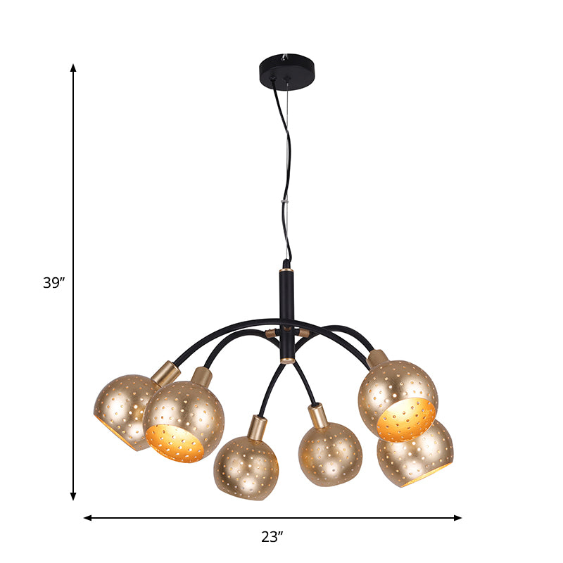 Gold and Black Dome Pendant Chandelier Modernism 6 Bulbs Metal Suspension Light with Hollow Out Design Clearhalo 'Ceiling Lights' 'Chandeliers' 'Modern Chandeliers' 'Modern' Lighting' 882868