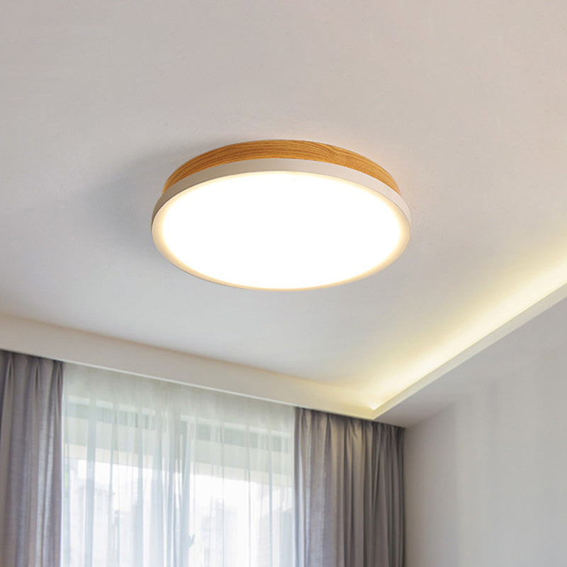 Simple Round Flush Mount Lamp Metal LED Bedroom Flushmount in White and Wood, White/Warm Light White Clearhalo 'Ceiling Lights' 'Close To Ceiling Lights' 'Close to ceiling' 'Flush mount' Lighting' 882869