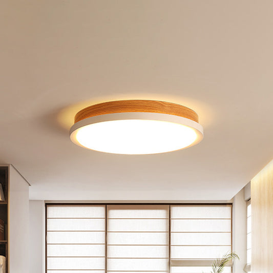 Simple Round Flush Mount Lamp Metal LED Bedroom Flushmount in White and Wood, White/Warm Light Clearhalo 'Ceiling Lights' 'Close To Ceiling Lights' 'Close to ceiling' 'Flush mount' Lighting' 882870