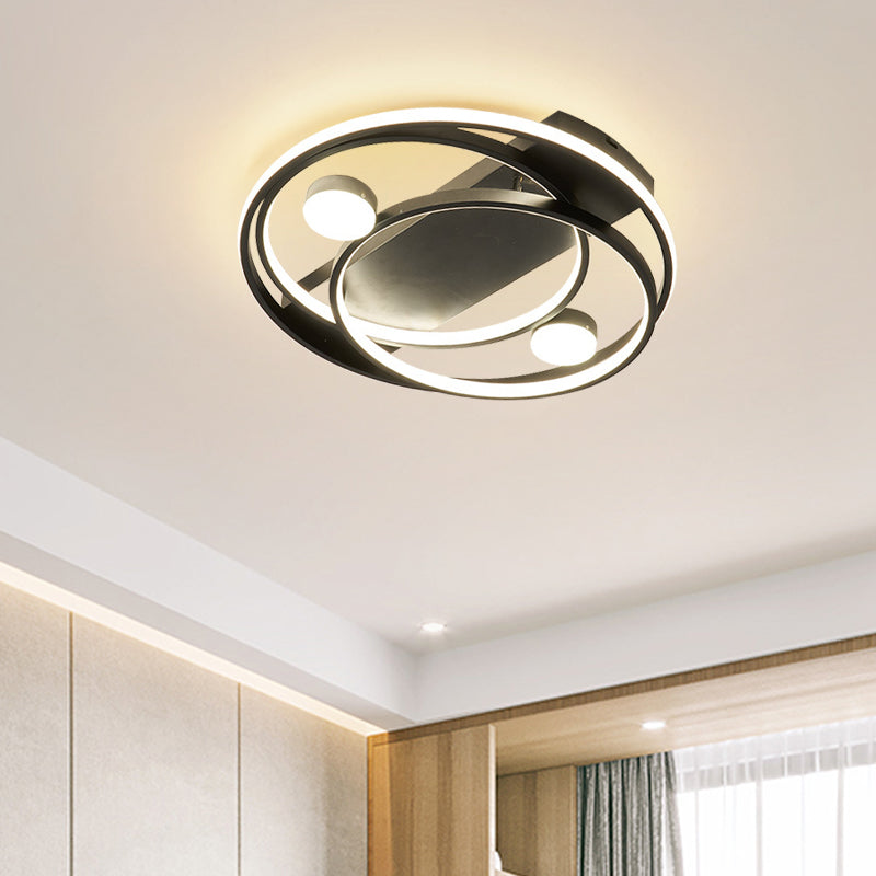 16"/19.5" Dia Metal Halo Ring Flush Lighting Simple LED Flush Mount Fixture in Black/Gold for Bedroom, White/Warm Light Black Clearhalo 'Ceiling Lights' 'Close To Ceiling Lights' 'Close to ceiling' 'Flush mount' Lighting' 882873