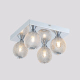 Chrome Finish Globe Flushmount Modernist 4 Bulbs Metal Mesh LED Flush Lighting with Square Canopy Clearhalo 'Ceiling Lights' 'Close To Ceiling Lights' 'Close to ceiling' 'Flush mount' Lighting' 882888