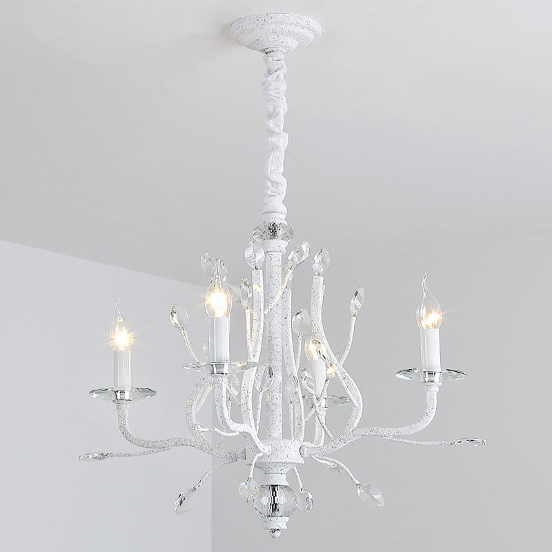 Rustic Candle Chandelier Lighting 4/6 Heads Clear K9 Crystal Suspension Light in White for Dining Room Clearhalo 'Ceiling Lights' 'Chandeliers' Lighting' options 882979