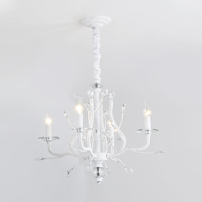 Rustic Candle Chandelier Lighting 4/6 Heads Clear K9 Crystal Suspension Light in White for Dining Room Clearhalo 'Ceiling Lights' 'Chandeliers' Lighting' options 882980