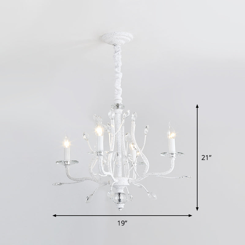 Rustic Candle Chandelier Lighting 4/6 Heads Clear K9 Crystal Suspension Light in White for Dining Room Clearhalo 'Ceiling Lights' 'Chandeliers' Lighting' options 882981