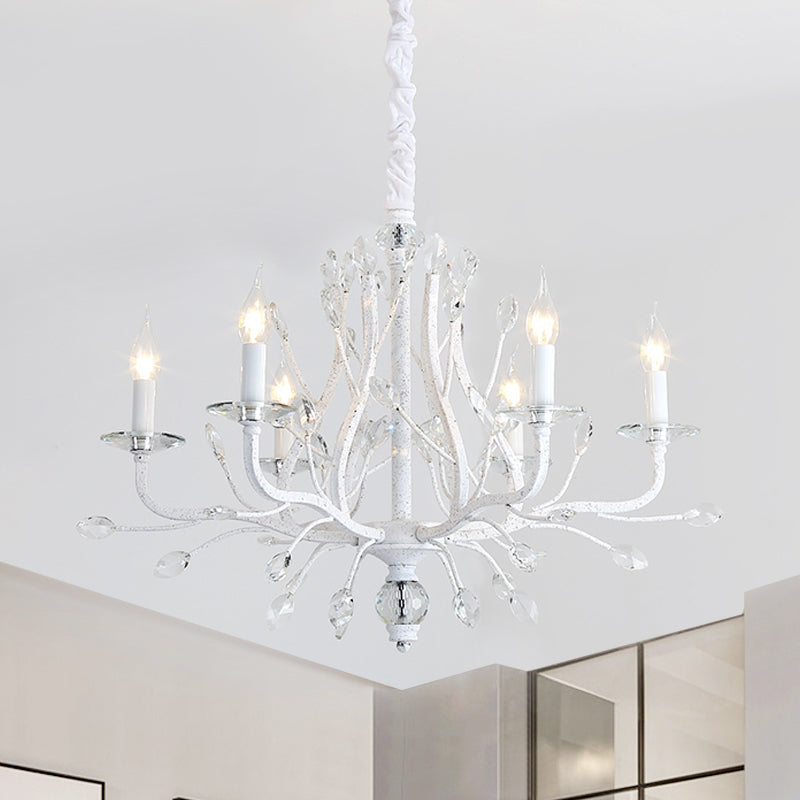 Rustic Candle Chandelier Lighting 4/6 Heads Clear K9 Crystal Suspension Light in White for Dining Room Clearhalo 'Ceiling Lights' 'Chandeliers' Lighting' options 882982