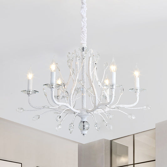 Rustic Candle Chandelier Lighting 4/6 Heads Clear K9 Crystal Suspension Light in White for Dining Room Clearhalo 'Ceiling Lights' 'Chandeliers' Lighting' options 882982