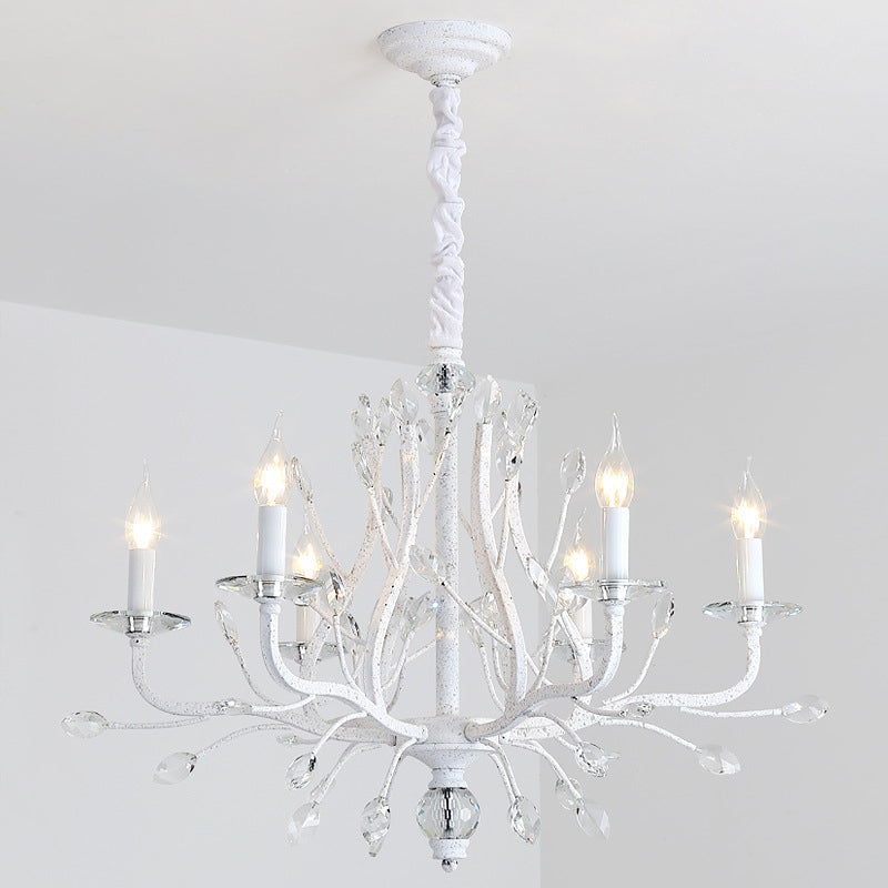 Rustic Candle Chandelier Lighting 4/6 Heads Clear K9 Crystal Suspension Light in White for Dining Room Clearhalo 'Ceiling Lights' 'Chandeliers' Lighting' options 882984