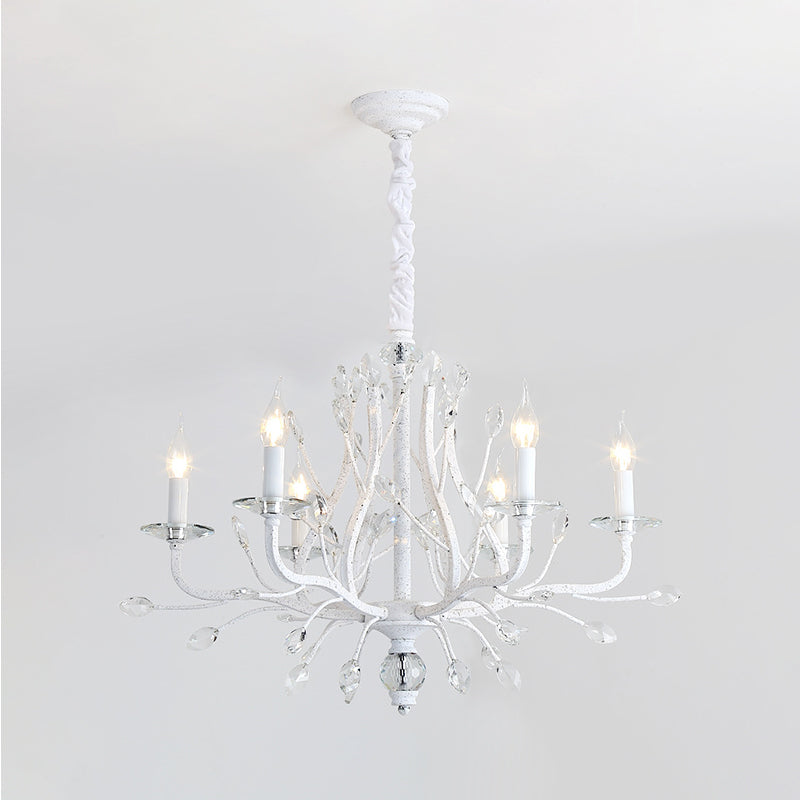 Rustic Candle Chandelier Lighting 4/6 Heads Clear K9 Crystal Suspension Light in White for Dining Room Clearhalo 'Ceiling Lights' 'Chandeliers' Lighting' options 882985