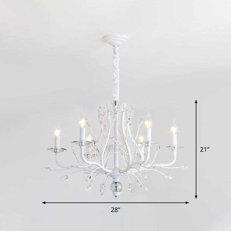 Rustic Candle Chandelier Lighting 4/6 Heads Clear K9 Crystal Suspension Light in White for Dining Room Clearhalo 'Ceiling Lights' 'Chandeliers' Lighting' options 882986