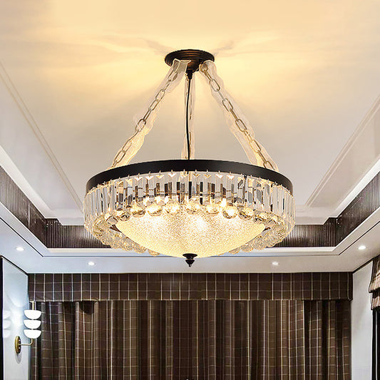 4-Head Crystal Hanging Light Traditional Black Bowl Dining Room Chandelier with Frosted Glass Shade Clearhalo 'Ceiling Lights' 'Chandeliers' Lighting' options 882987