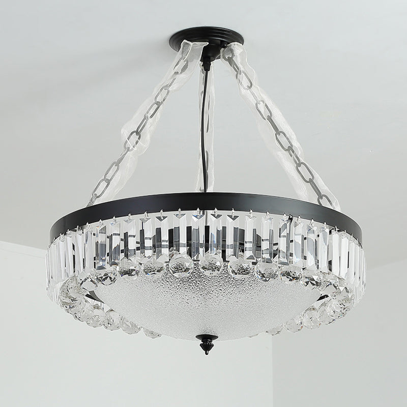 4-Head Crystal Hanging Light Traditional Black Bowl Dining Room Chandelier with Frosted Glass Shade Clearhalo 'Ceiling Lights' 'Chandeliers' Lighting' options 882988