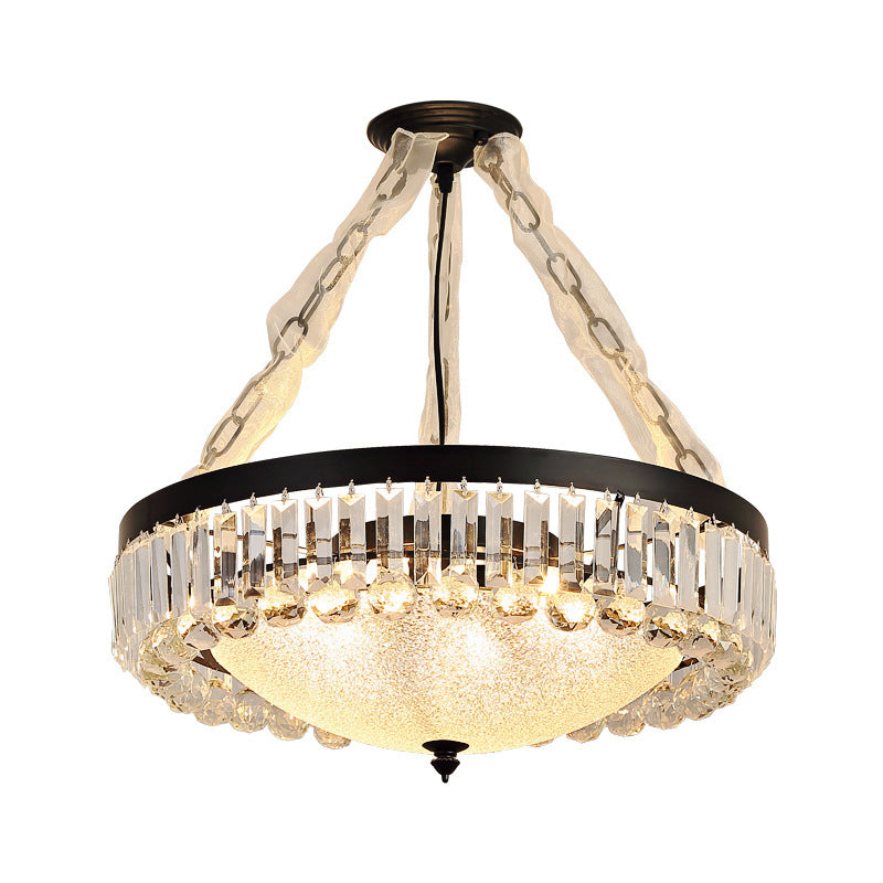 4-Head Crystal Hanging Light Traditional Black Bowl Dining Room Chandelier with Frosted Glass Shade Clearhalo 'Ceiling Lights' 'Chandeliers' Lighting' options 882989