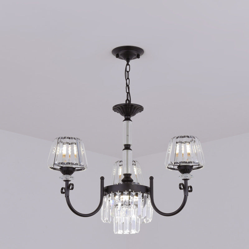 Tapered Crystal Suspension Light Modern 3/6 Heads Dining Room Chandelier Lamp in Black Clearhalo 'Ceiling Lights' 'Chandeliers' 'Modern Chandeliers' 'Modern' Lighting' 882992