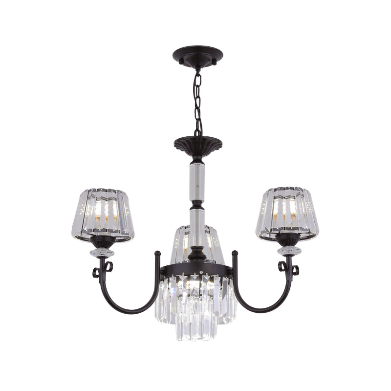 Tapered Crystal Suspension Light Modern 3/6 Heads Dining Room Chandelier Lamp in Black Clearhalo 'Ceiling Lights' 'Chandeliers' 'Modern Chandeliers' 'Modern' Lighting' 882993