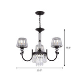 Tapered Crystal Suspension Light Modern 3/6 Heads Dining Room Chandelier Lamp in Black Clearhalo 'Ceiling Lights' 'Chandeliers' 'Modern Chandeliers' 'Modern' Lighting' 882994