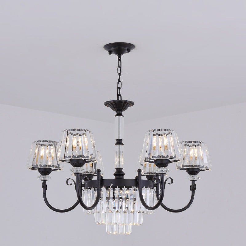 Tapered Crystal Suspension Light Modern 3/6 Heads Dining Room Chandelier Lamp in Black Clearhalo 'Ceiling Lights' 'Chandeliers' 'Modern Chandeliers' 'Modern' Lighting' 882997