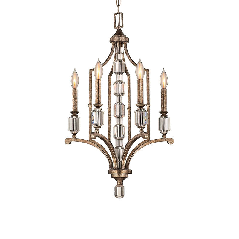 Rust Candelabra Chandelier Lighting Rustic Crystal 4 Lights Living Room Hanging Lamp Clearhalo 'Ceiling Lights' 'Chandeliers' Lighting' options 883001