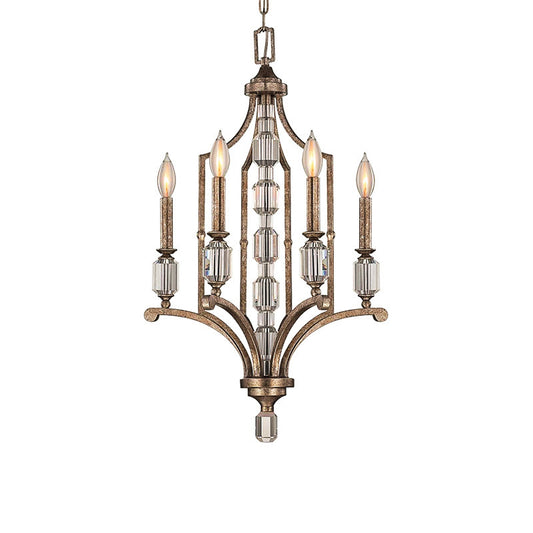 Rust Candelabra Chandelier Lighting Rustic Crystal 4 Lights Living Room Hanging Lamp Clearhalo 'Ceiling Lights' 'Chandeliers' Lighting' options 883001