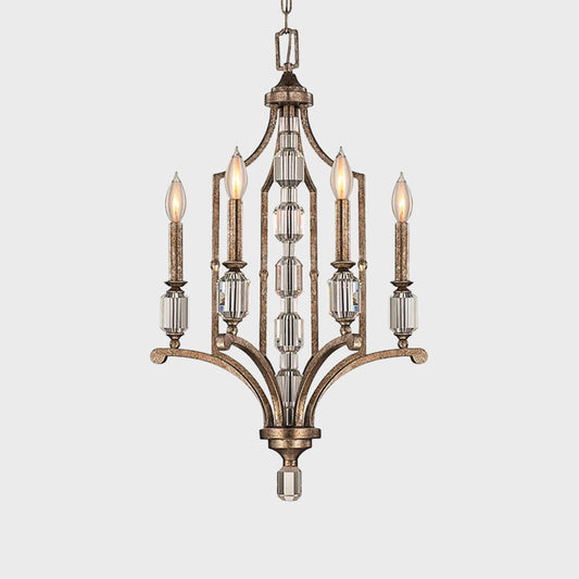 Rust Candelabra Chandelier Lighting Rustic Crystal 4 Lights Living Room Hanging Lamp Clearhalo 'Ceiling Lights' 'Chandeliers' Lighting' options 883002