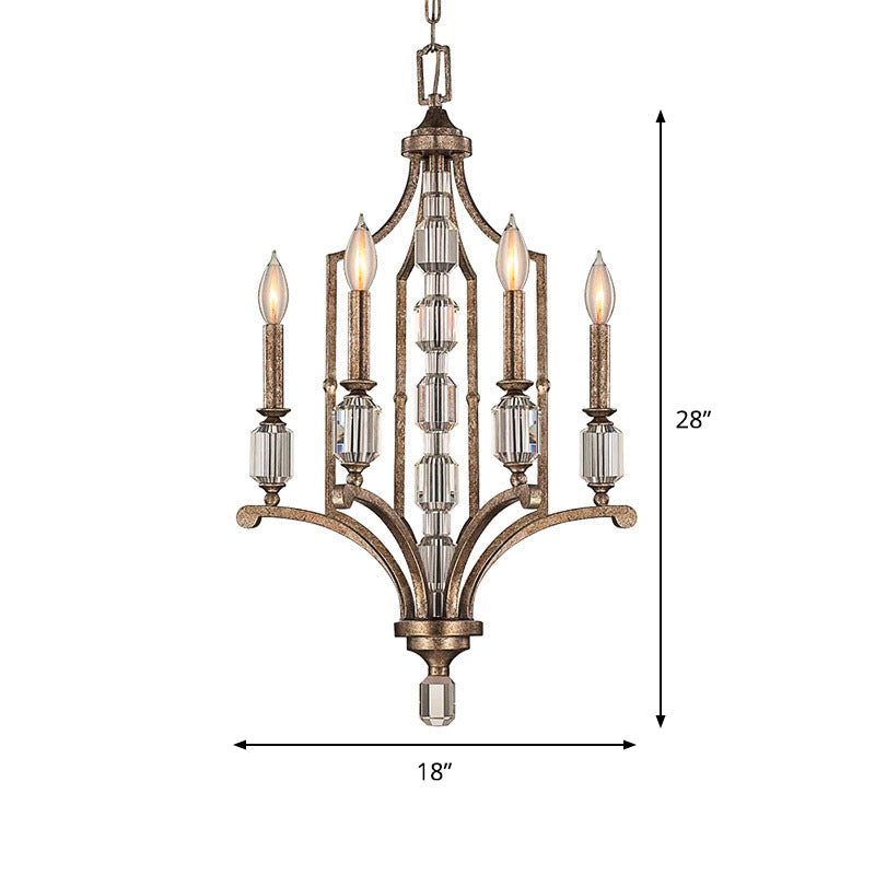 Rust Candelabra Chandelier Lighting Rustic Crystal 4 Lights Living Room Hanging Lamp Clearhalo 'Ceiling Lights' 'Chandeliers' Lighting' options 883003