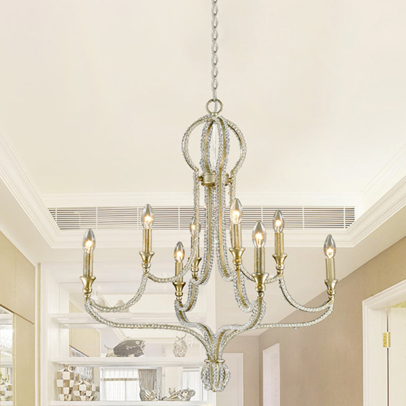 Candlestick Living Room Hanging Light Countryside Crystal 8 Lights Gold Chandelier Lamp Clearhalo 'Ceiling Lights' 'Chandeliers' Lighting' options 883004