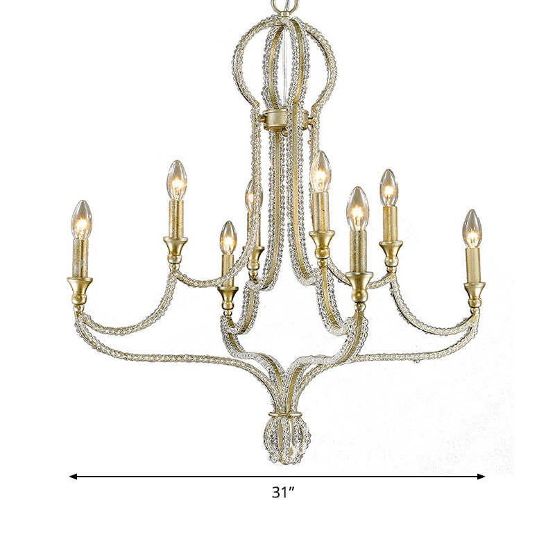 Candlestick Living Room Hanging Light Countryside Crystal 8 Lights Gold Chandelier Lamp Clearhalo 'Ceiling Lights' 'Chandeliers' Lighting' options 883007