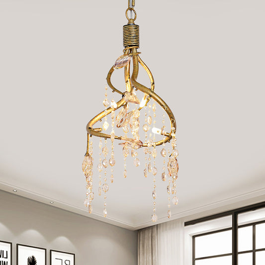 Amber Crystal Gold Drop Lamp Cascading 4 Bulbs Rural Chandelier Pendant Light for Dining Room Clearhalo 'Ceiling Lights' 'Chandeliers' Lighting' options 883016