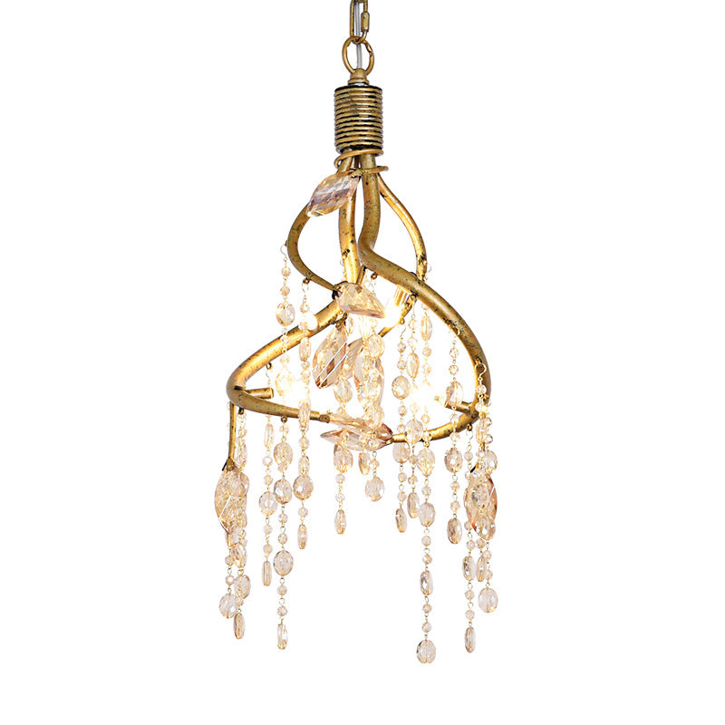 Amber Crystal Gold Drop Lamp Cascading 4 Bulbs Rural Chandelier Pendant Light for Dining Room Clearhalo 'Ceiling Lights' 'Chandeliers' Lighting' options 883017