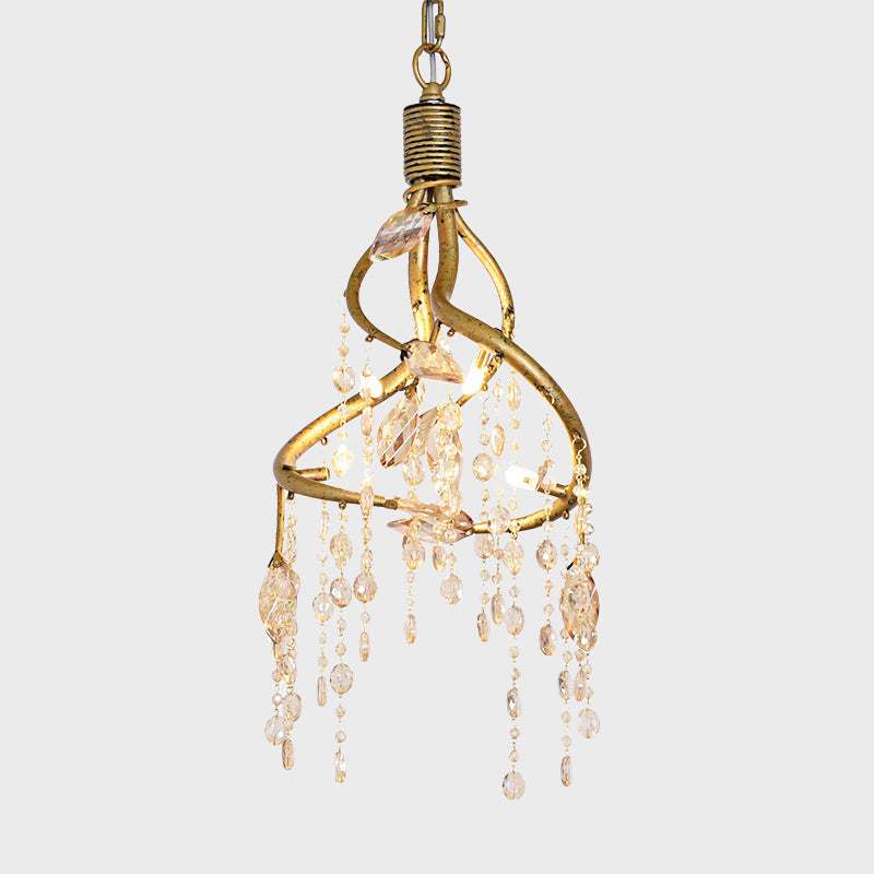 Amber Crystal Gold Drop Lamp Cascading 4 Bulbs Rural Chandelier Pendant Light for Dining Room Clearhalo 'Ceiling Lights' 'Chandeliers' Lighting' options 883018