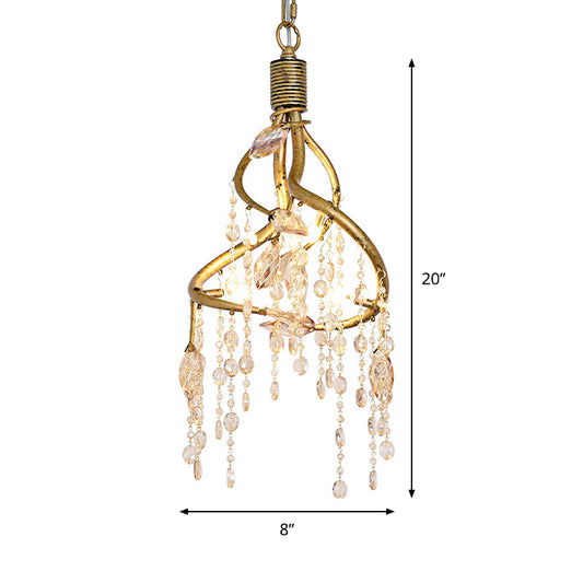 Amber Crystal Gold Drop Lamp Cascading 4 Bulbs Rural Chandelier Pendant Light for Dining Room Clearhalo 'Ceiling Lights' 'Chandeliers' Lighting' options 883019