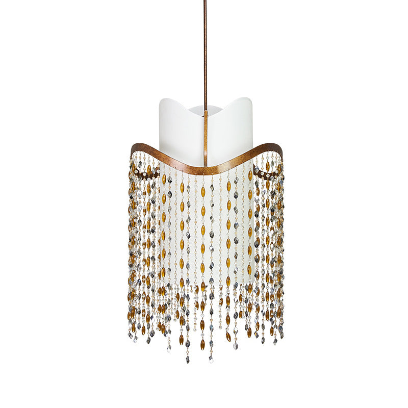 Rust 3-Head Ceiling Pendant Rural Crystal Cascading Hanging Chandelier with Fabric Shade Clearhalo 'Ceiling Lights' 'Chandeliers' Lighting' options 883021